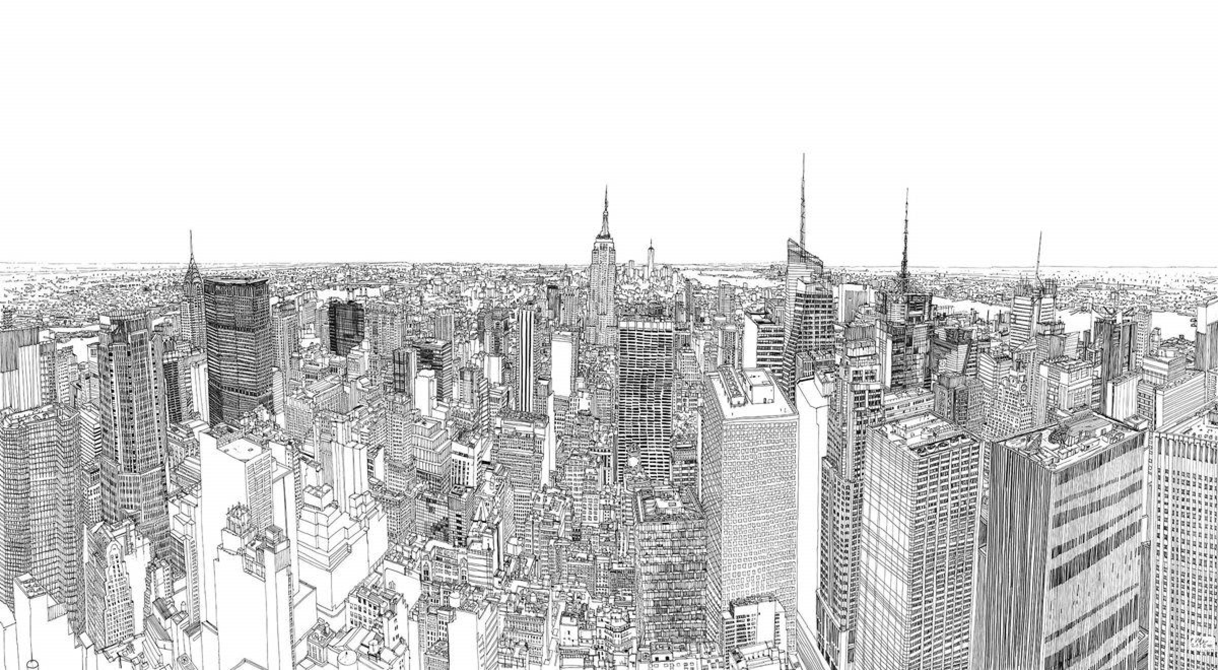 Панорама города карандашом