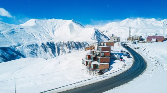 Boutique Hotel from Old Shipping Containers Over Caucasus Mountains